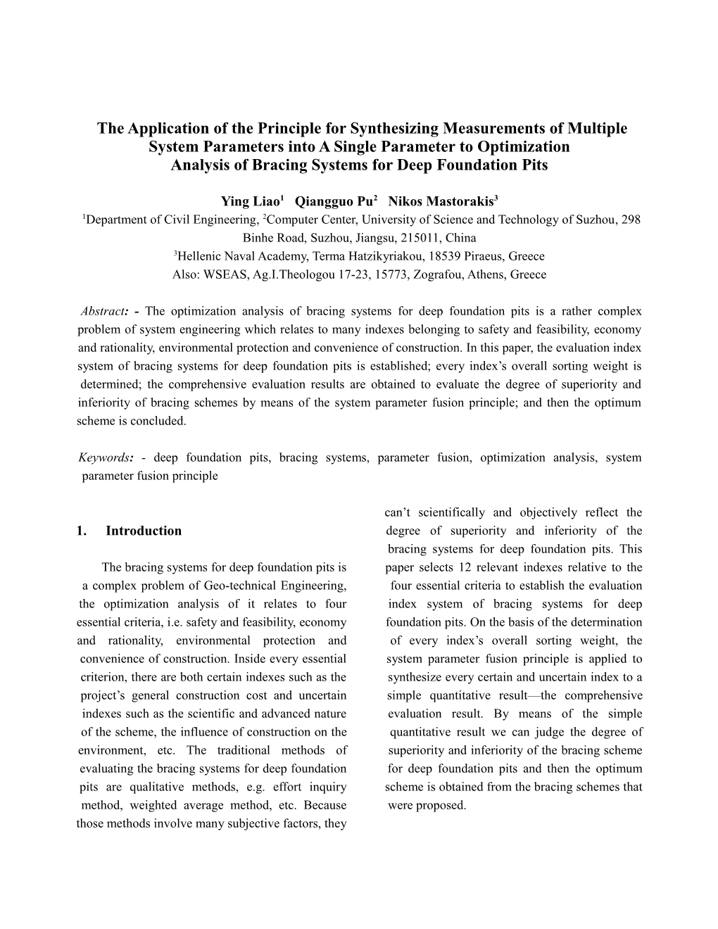 The Application of System Parameter Fusion Principle to Optimization Analysis of Bracing