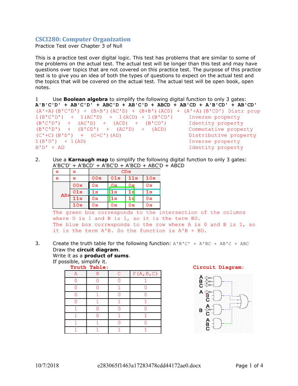 Practice Test Over Chapter 3 of Null