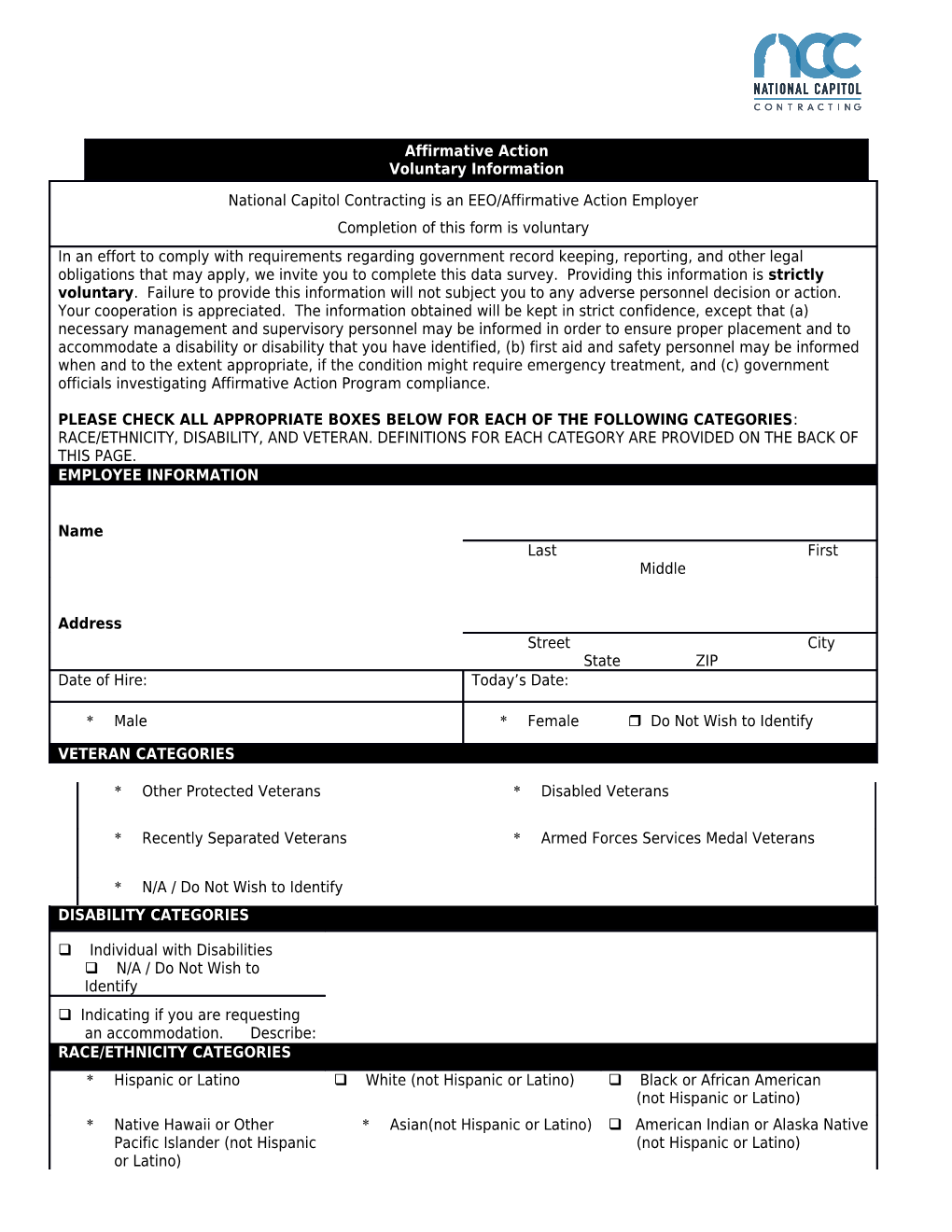 Employee Voluntary AAP Data Form