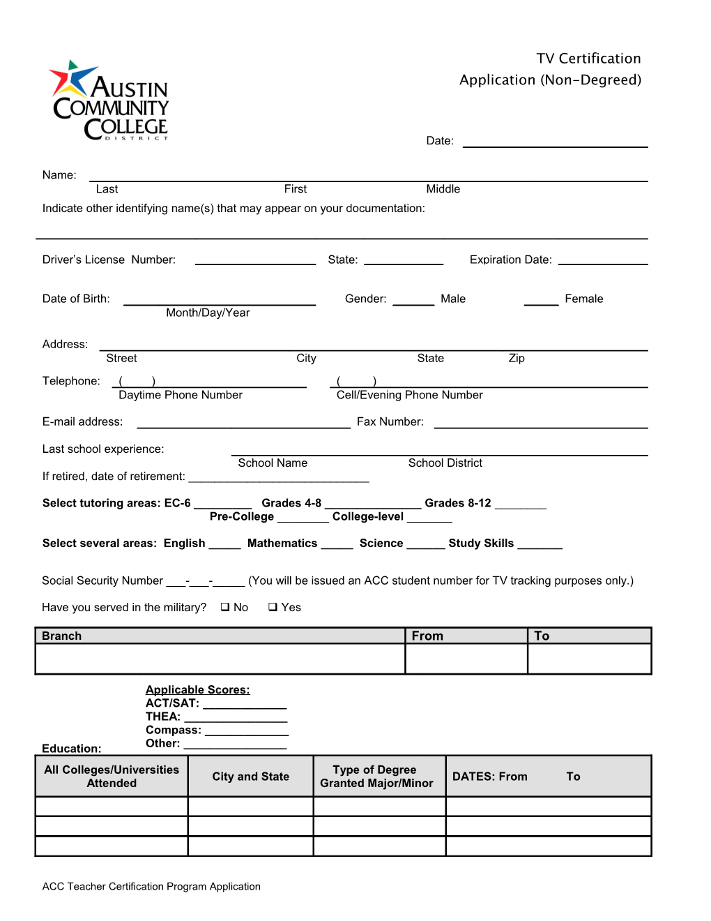 Alternative Teacher Certification Program Application Packet