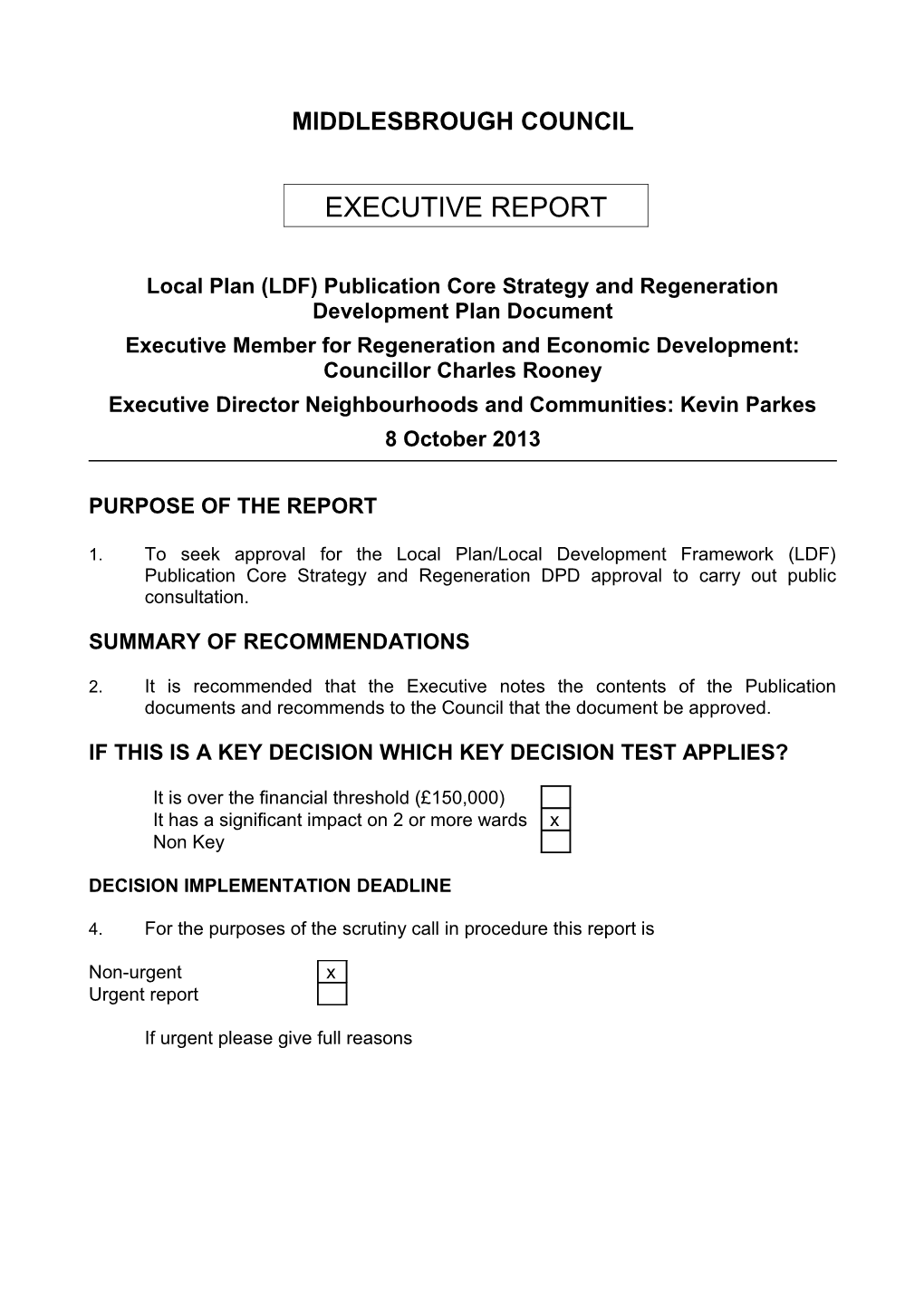 Local Plan (LDF) Publication Core Strategy and Regeneration Development Plan Document