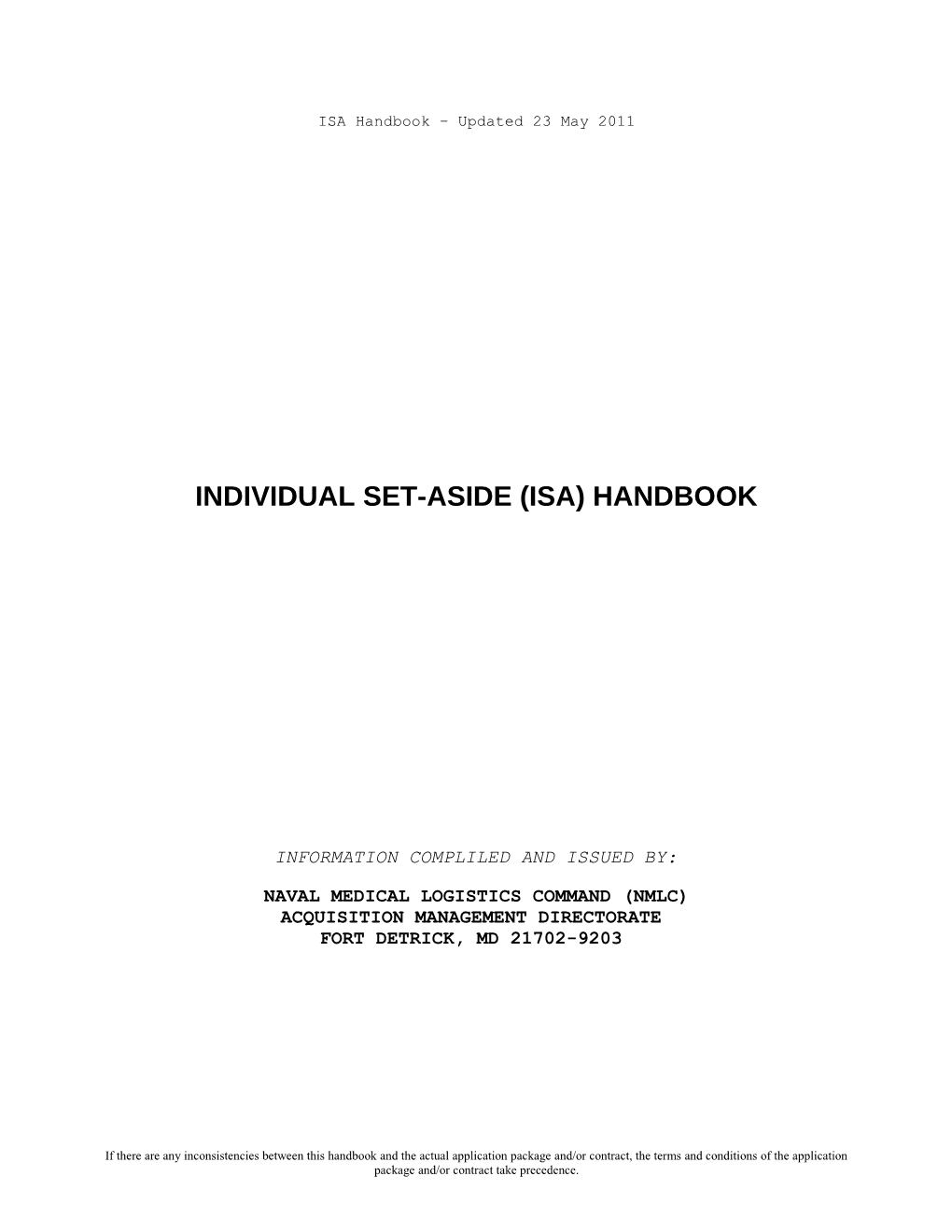 Individual Set-Aside (Isa) Handbook