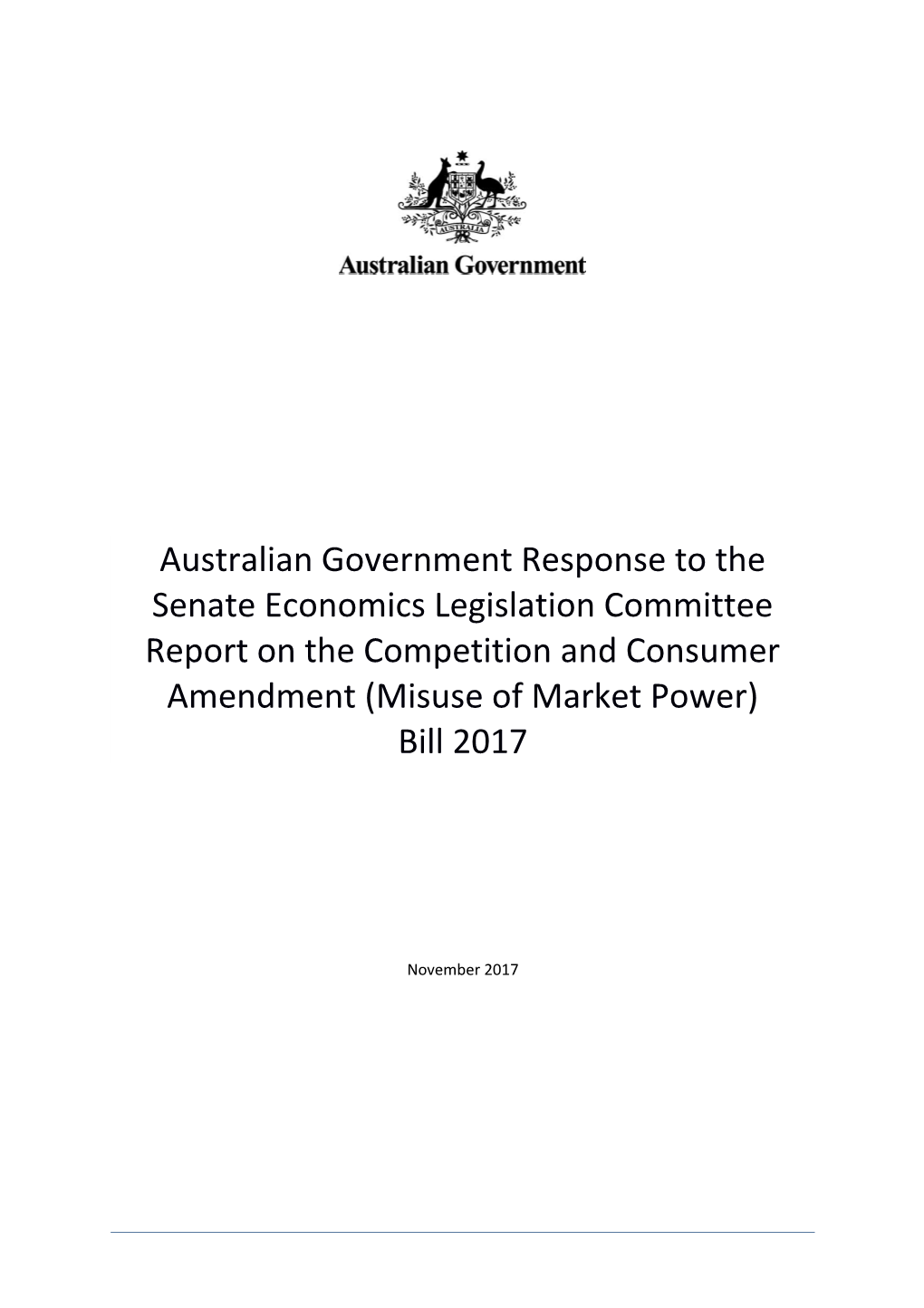 Australian Government Response to the Senate Economics Legislation Committee Report On