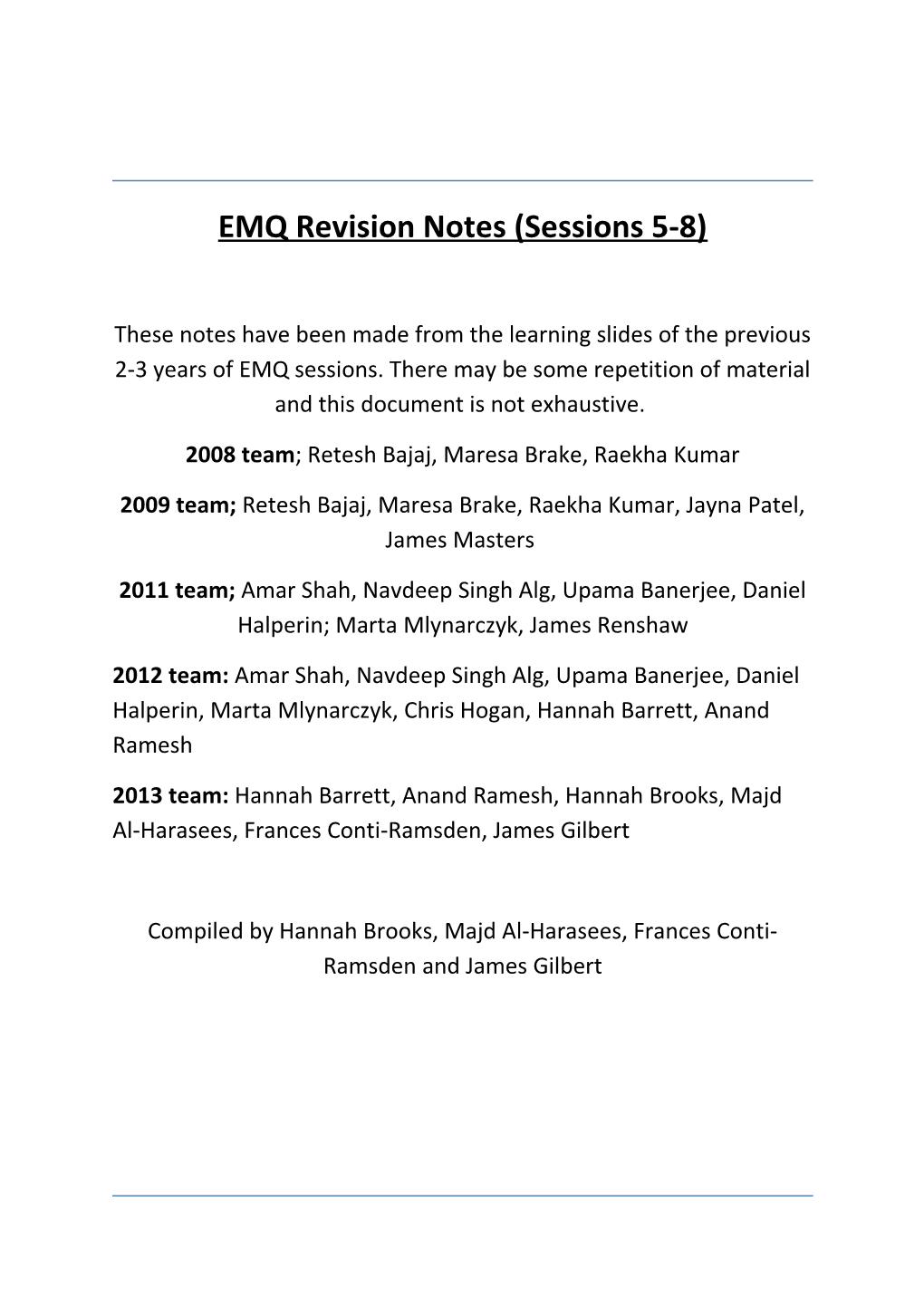 EMQ Revision Notes (Sessions 5-8)