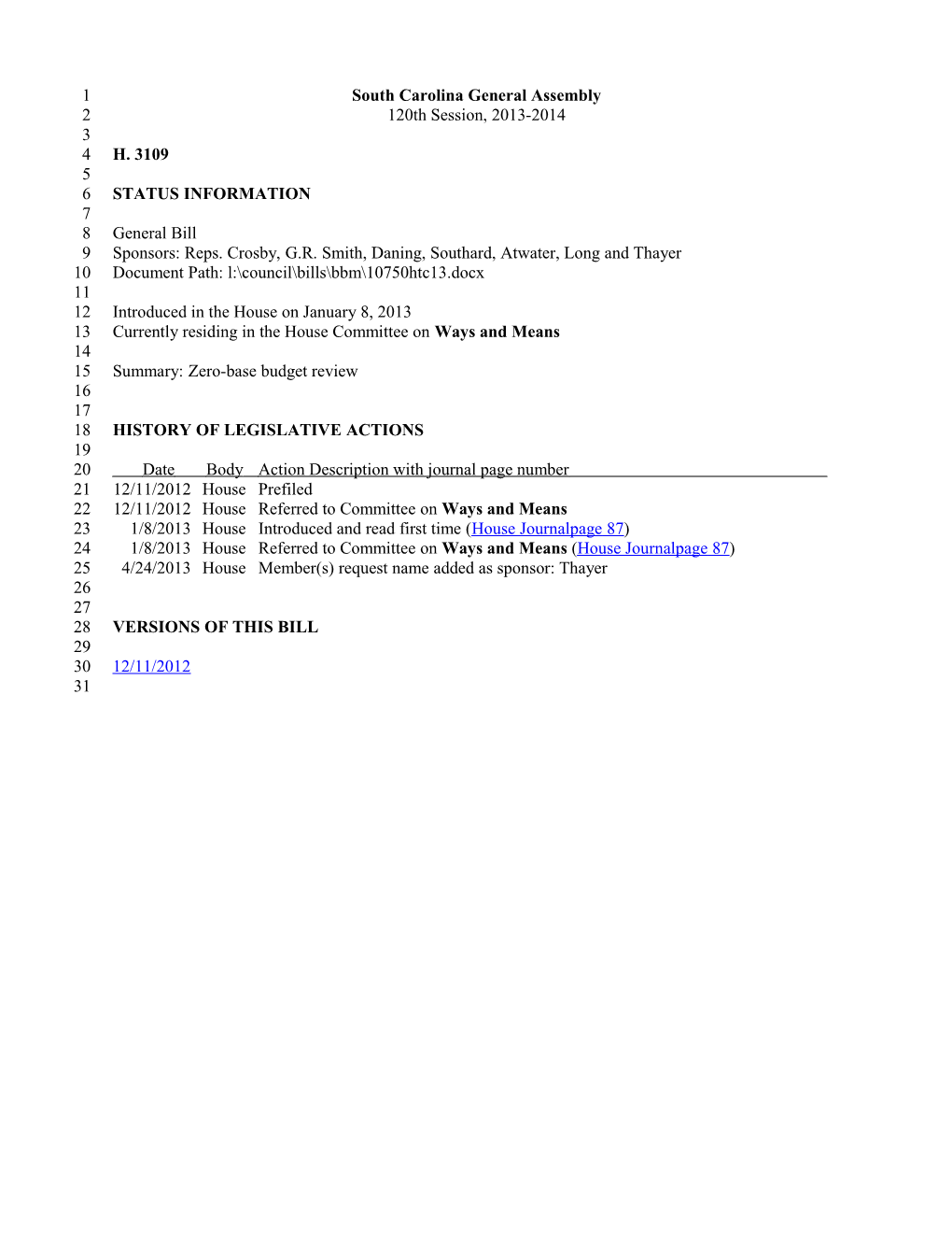 2013-2014 Bill 3109: Zero-Base Budget Review - South Carolina Legislature Online