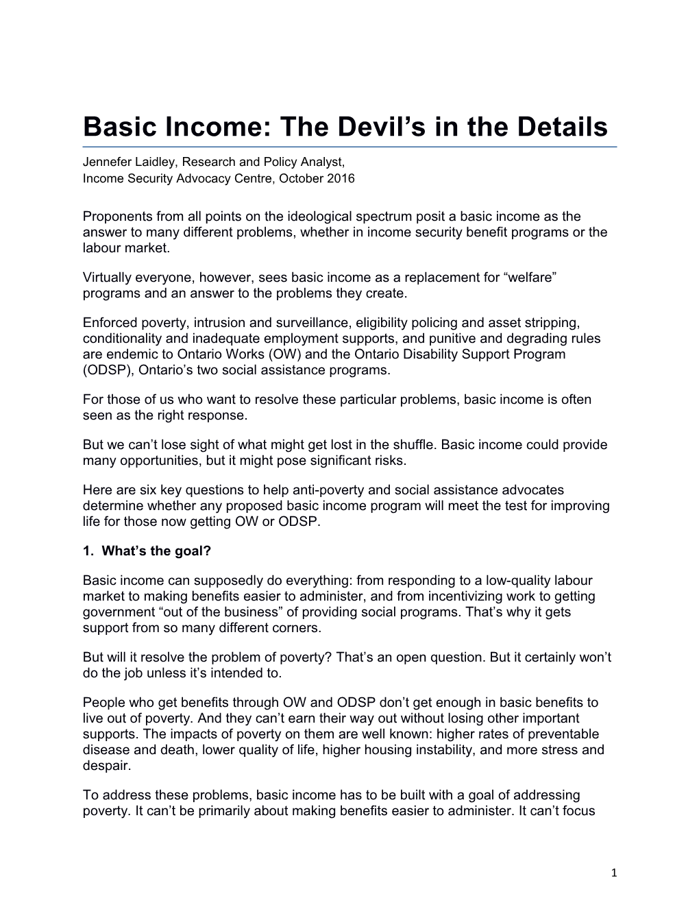 Basic Income: the Devil S in the Details