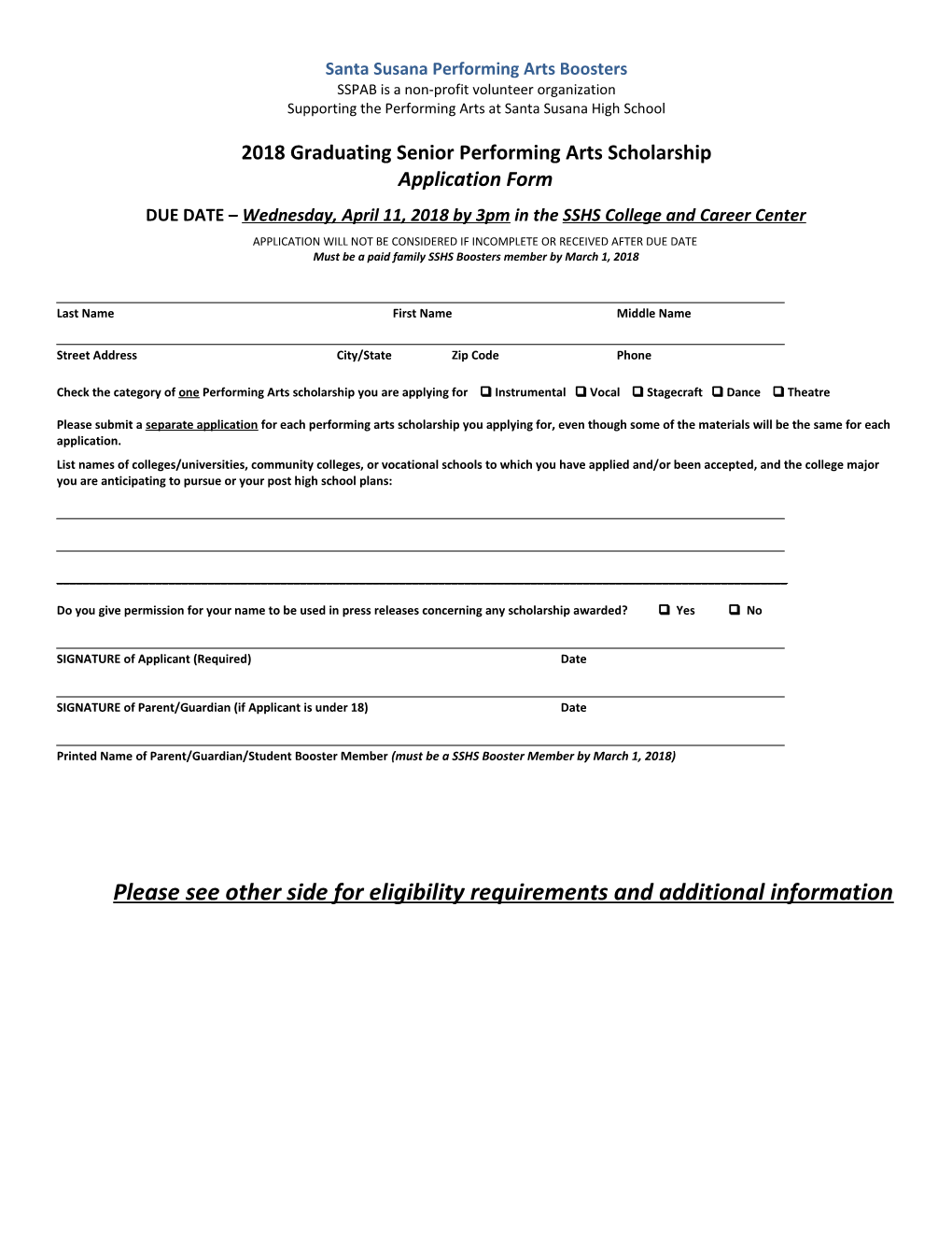 2016 SSPAB Scholarship Application Form