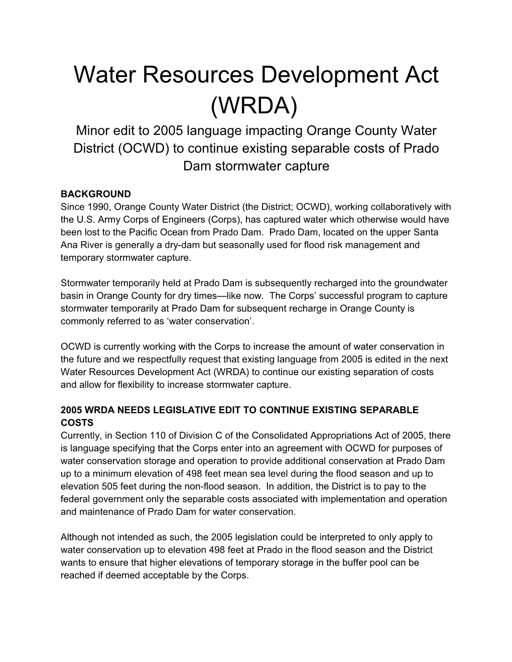 Water Resources Development Act (WRDA)