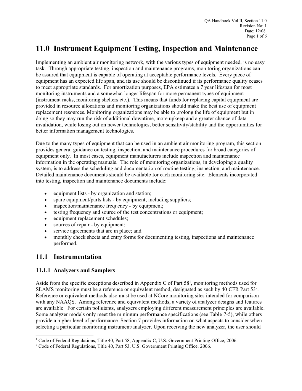 11.0 Instrument Equipment Testing, Inspection and Maintenance