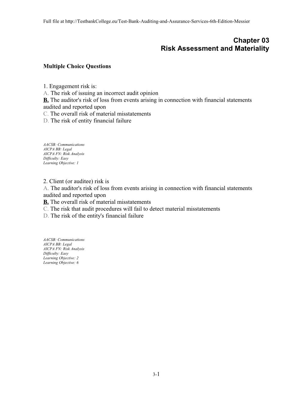 Chapter 03 Risk Assessment and Materiality