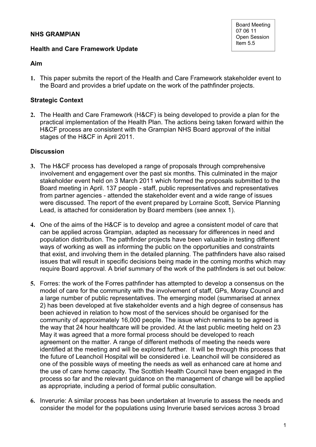 Item 5.5 for 7 June 2011 Health & Care Framework Cover Page