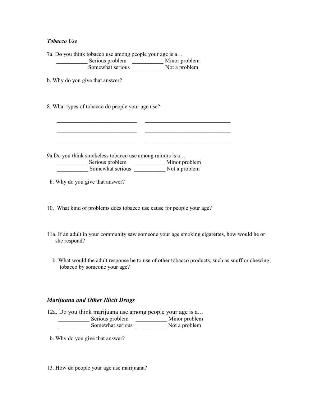 Youth Questionnaire on Substance Use