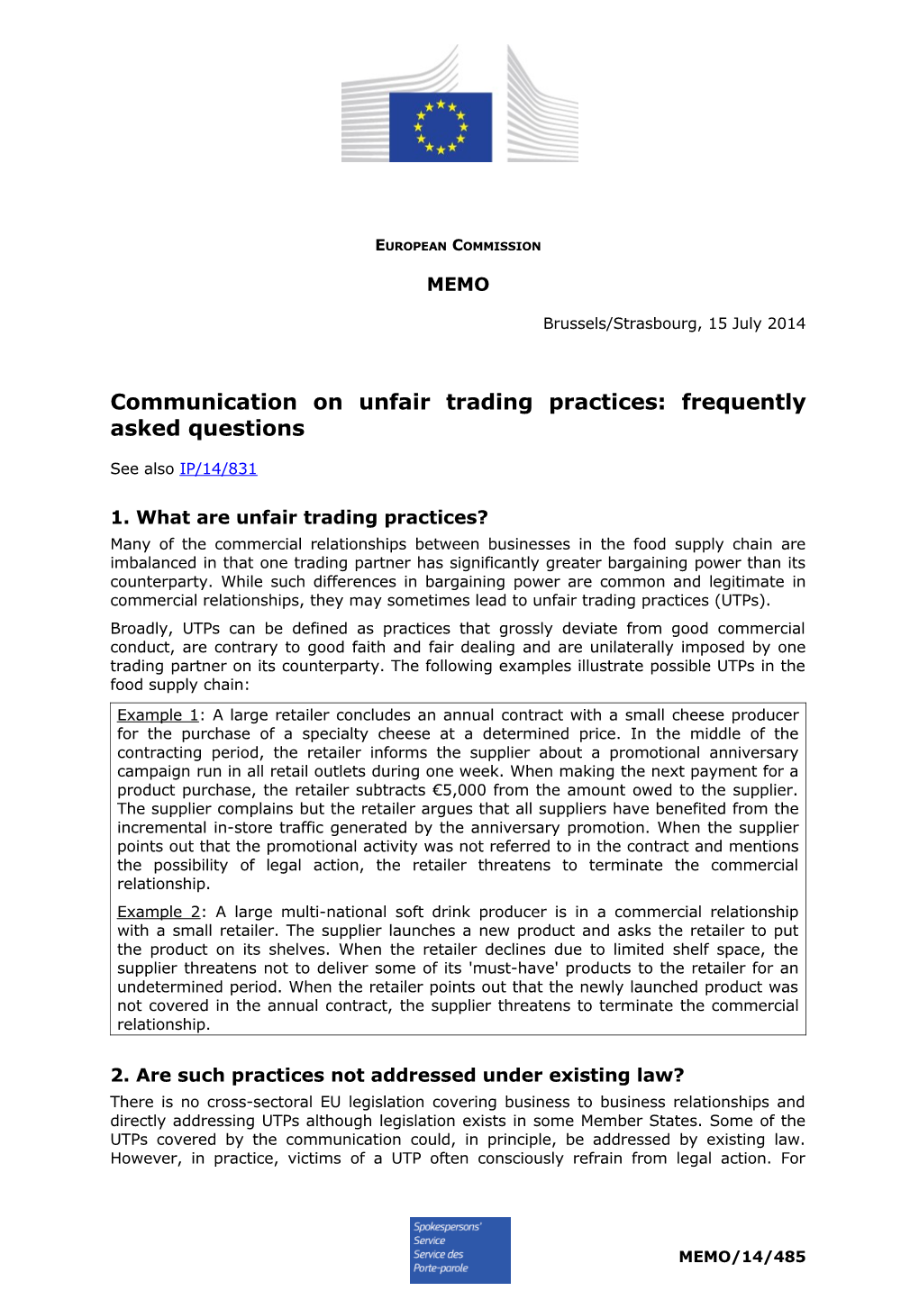 Communication on Unfair Trading Practices: Frequently Asked Questions
