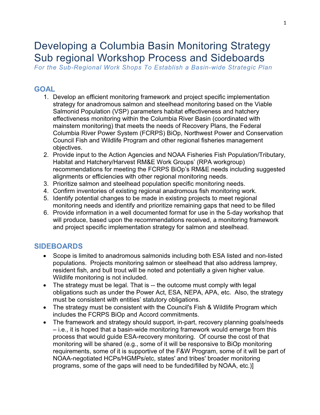 CBFWA Management Decision Framework and Sideboards