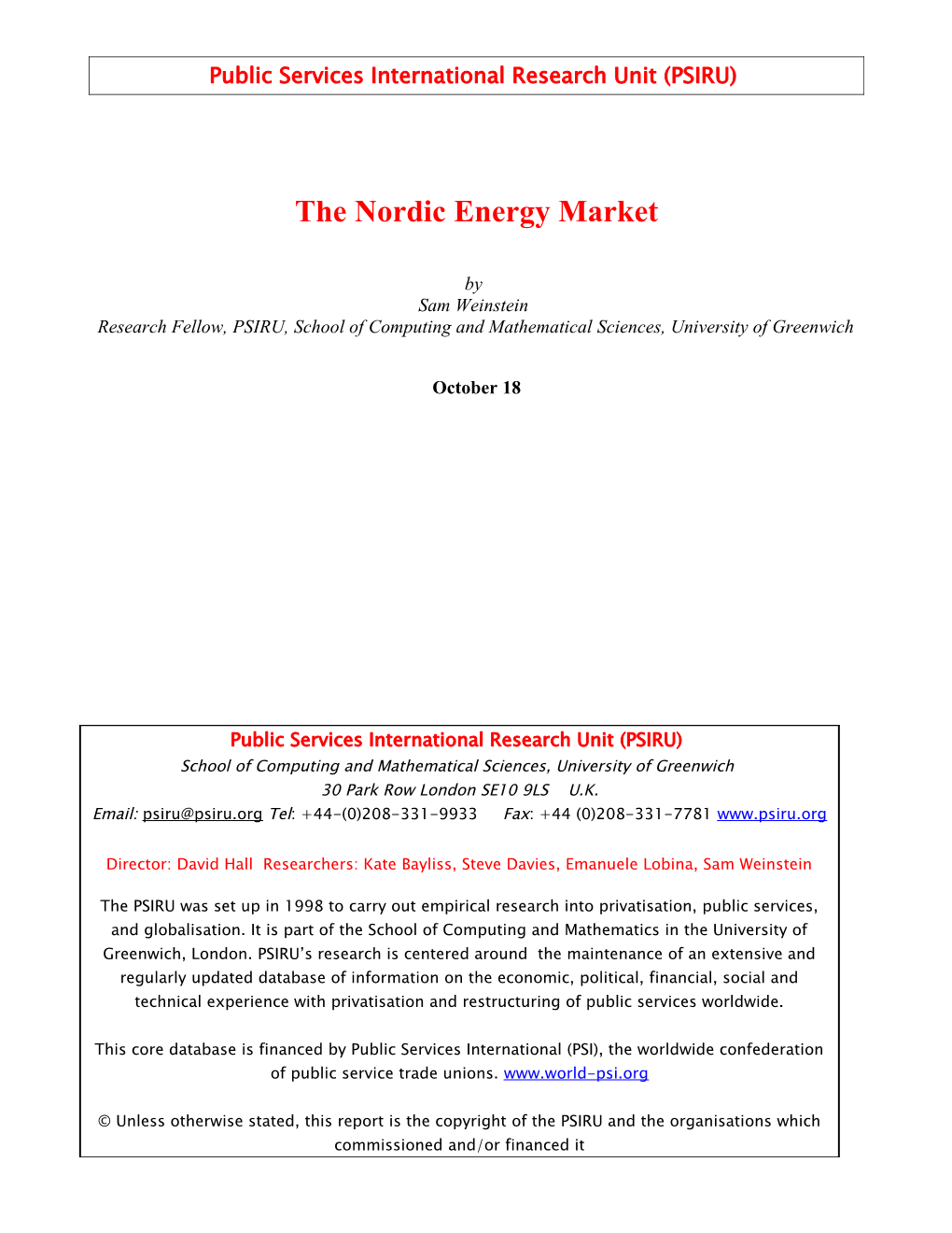 The Nordic Energy Market