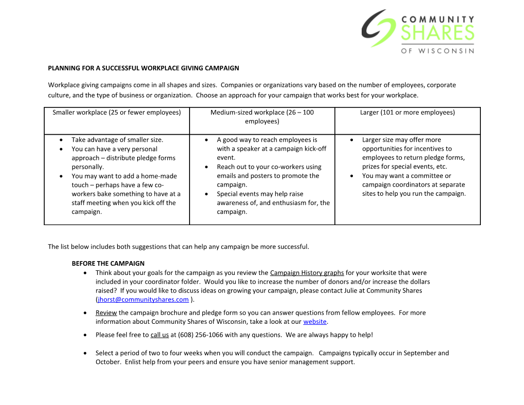 Planning for a Successful Camapaign