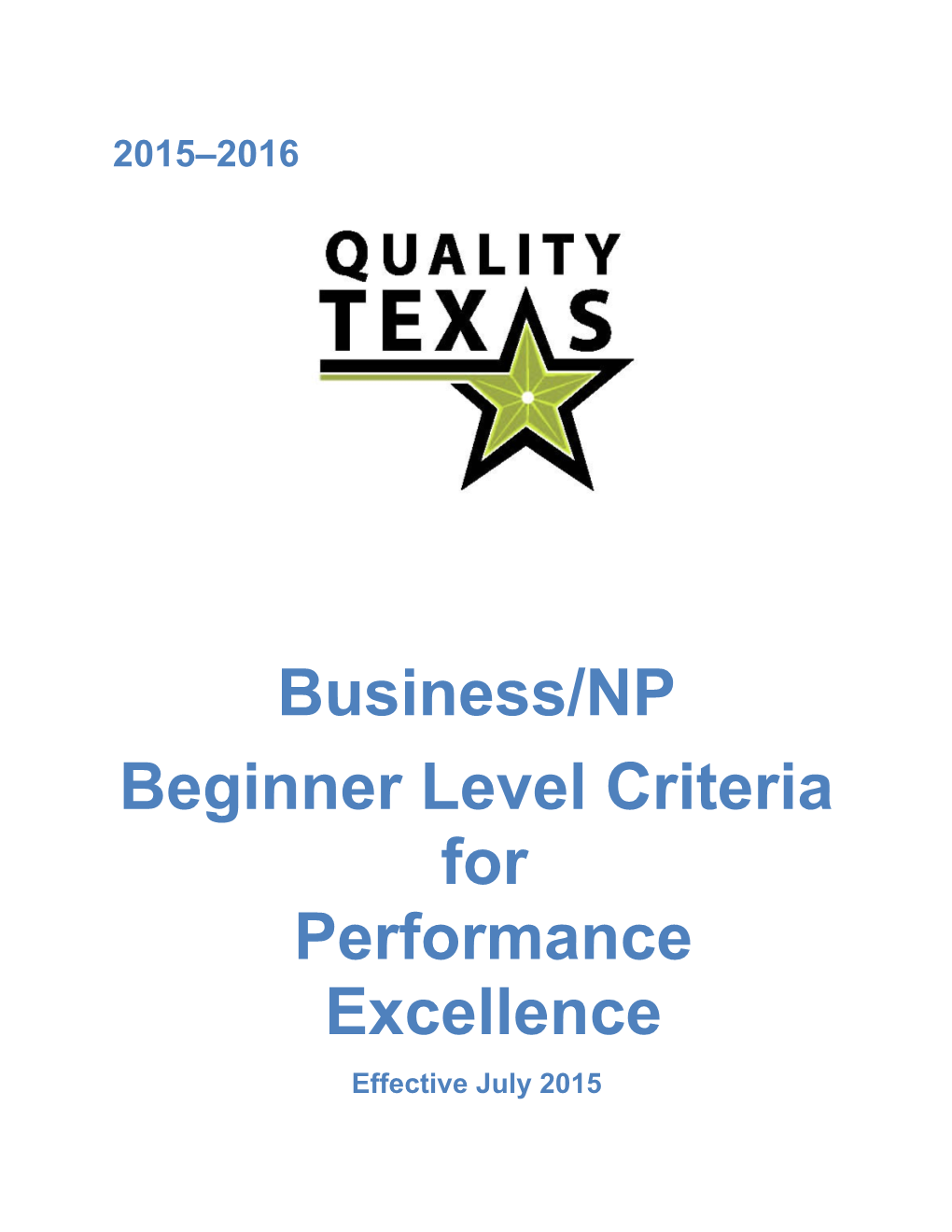 Beginner Level Criteriafor Performance Excellence