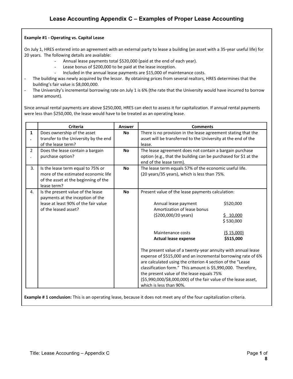 Lease Accounting Appendix C Examples of Proper Lease Accounting