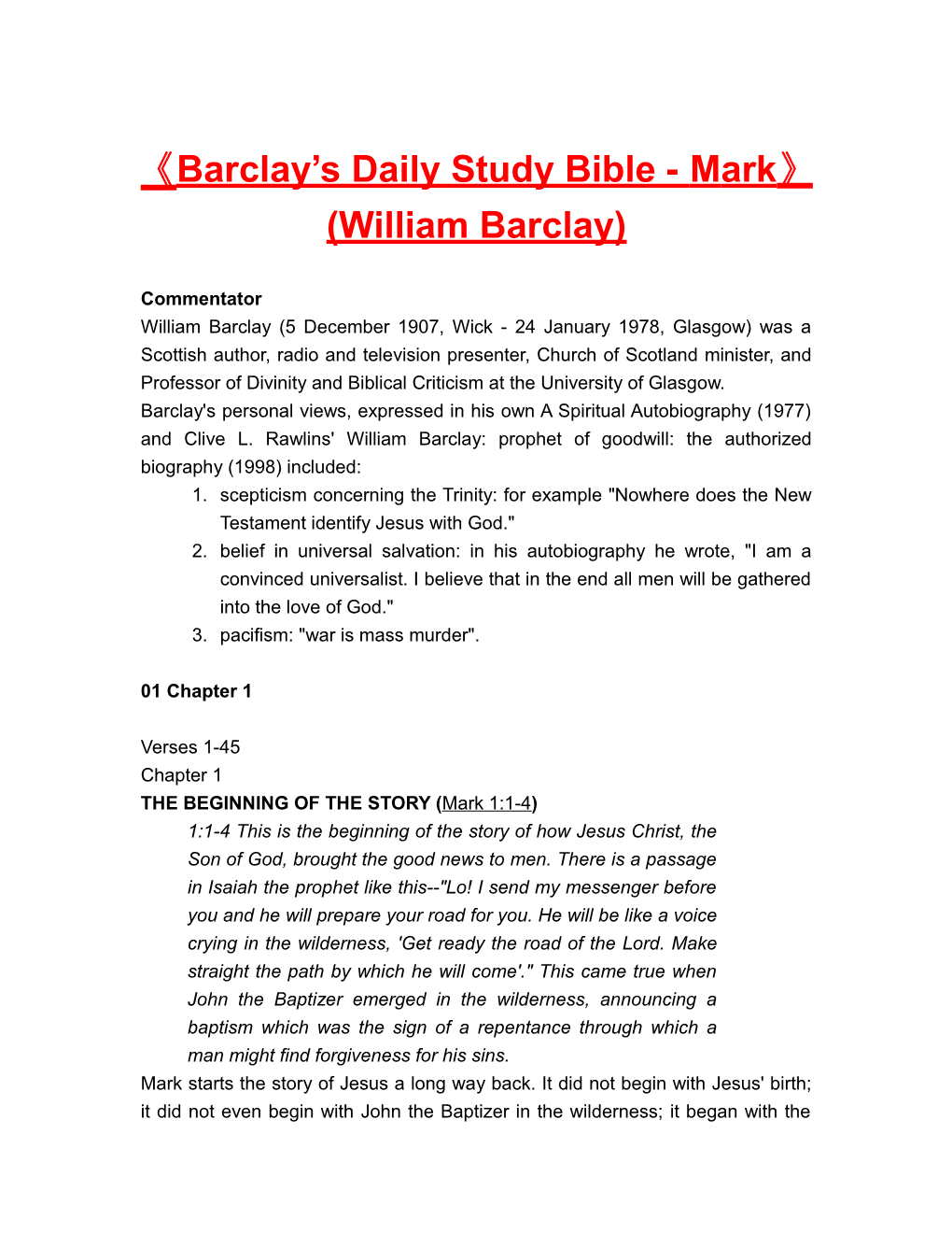 Barclay S Daily Study Bible-Mark (William Barclay)