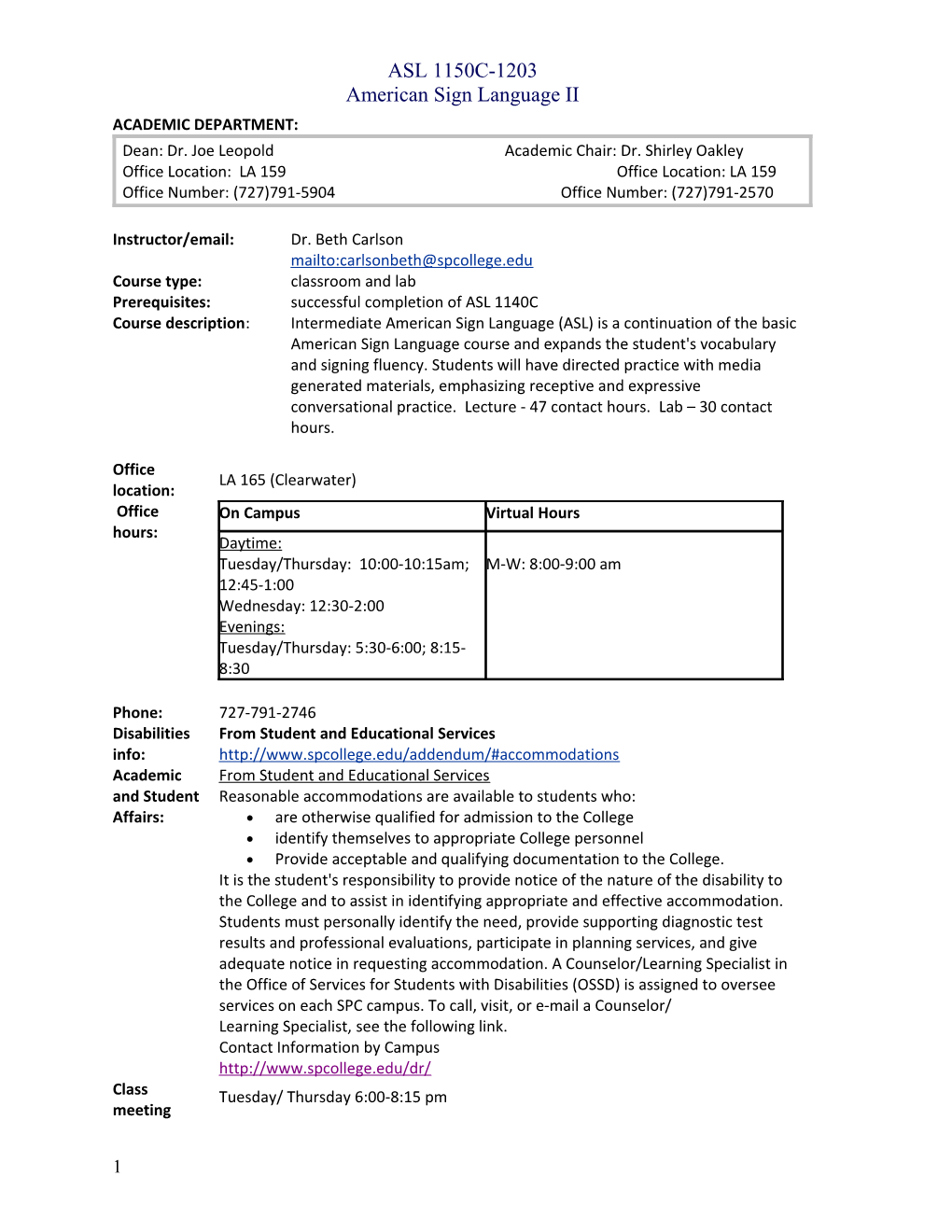 ASL 1150C-1203 American Sign Language II