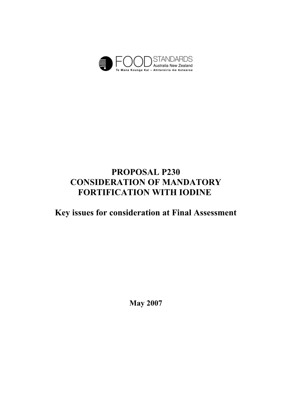 CONSIDERATION of MANDATORY Fortification with Iodine