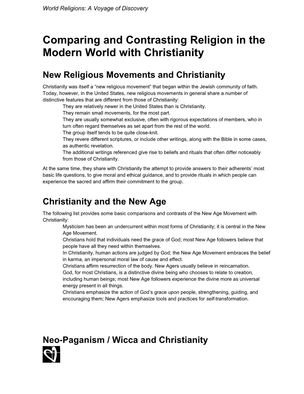 Comparing and Contrasting Religion in the Modern World with Christianity