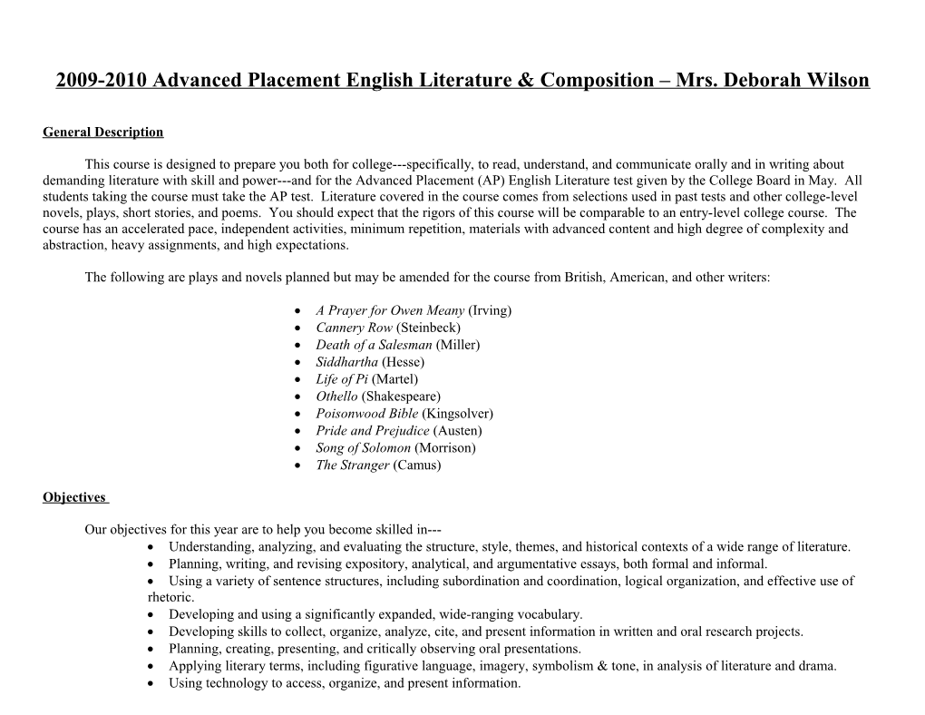 2007-2008 Advanced Placement English Literature & Composition