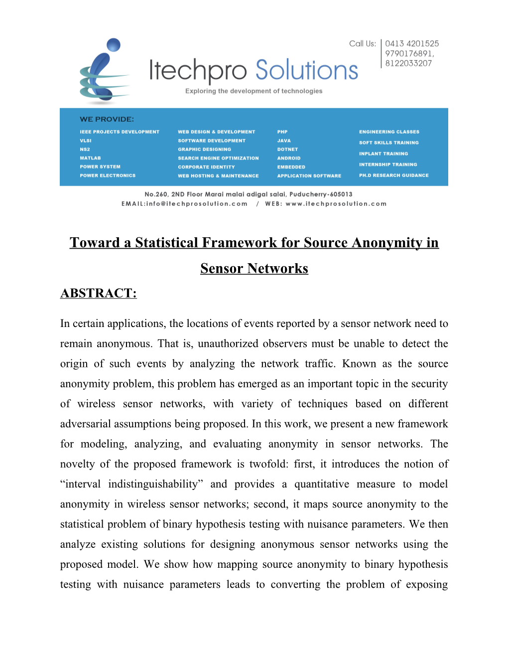 Toward a Statistical Framework for Source Anonymity in Sensor Networks