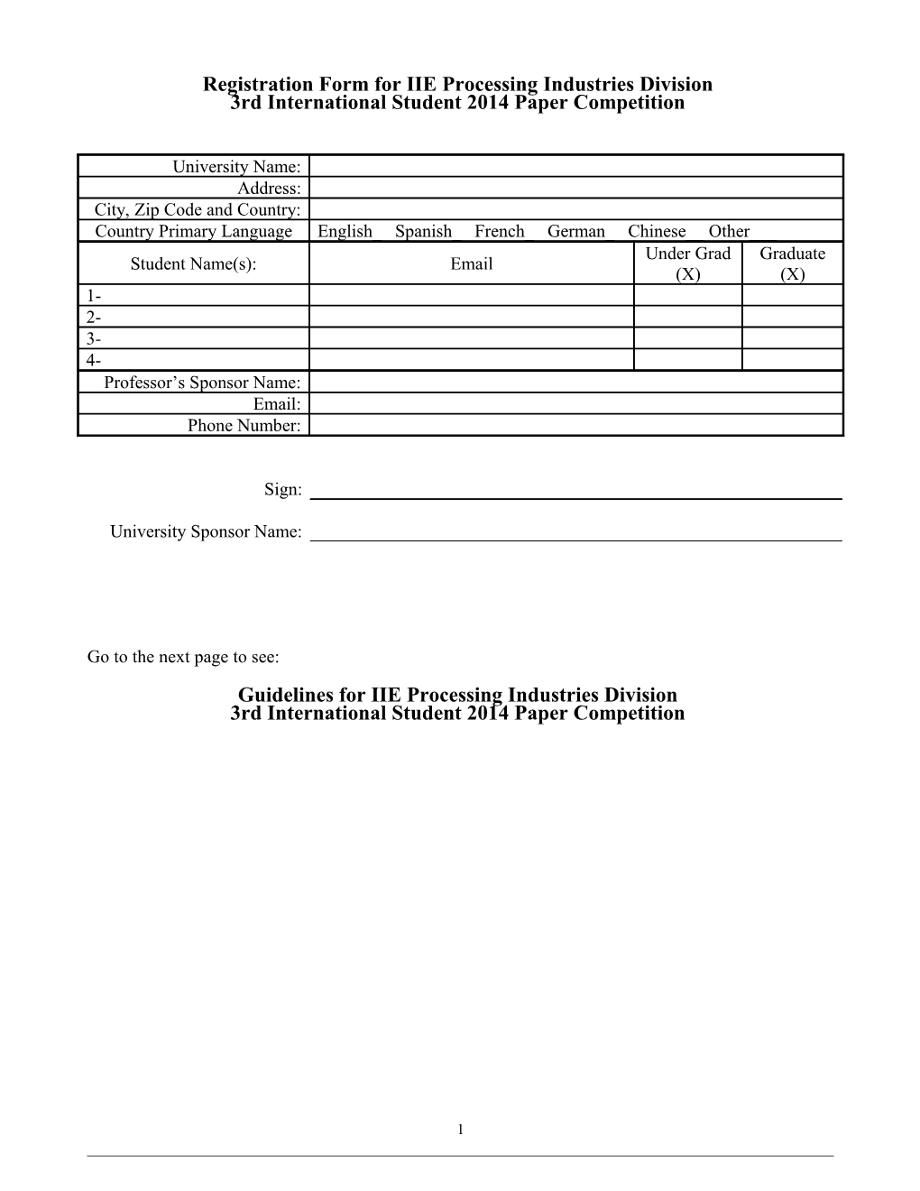 Registration Form for IIE Processing Industries Division