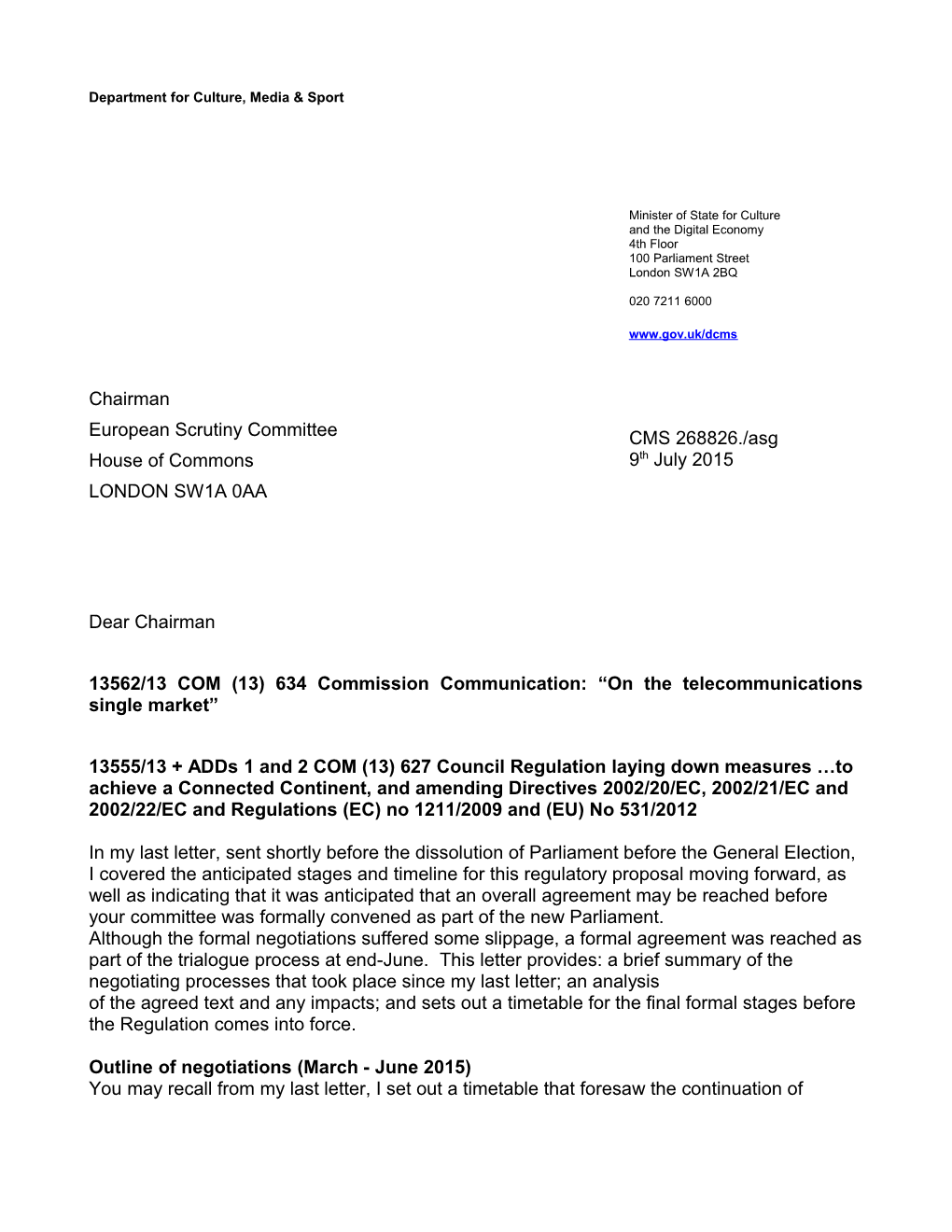 DCMS PO Letter Template