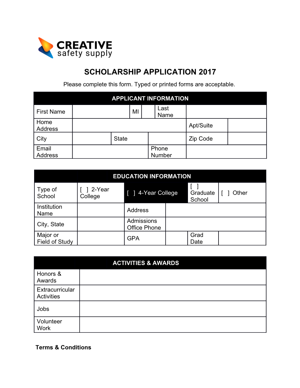 Scholarship Application 2017