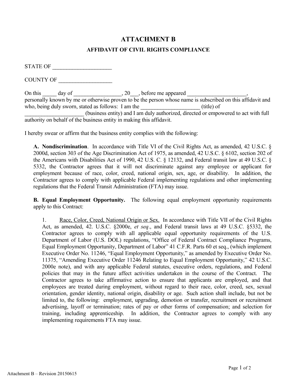 Affidavit of Civil Rights Compliance