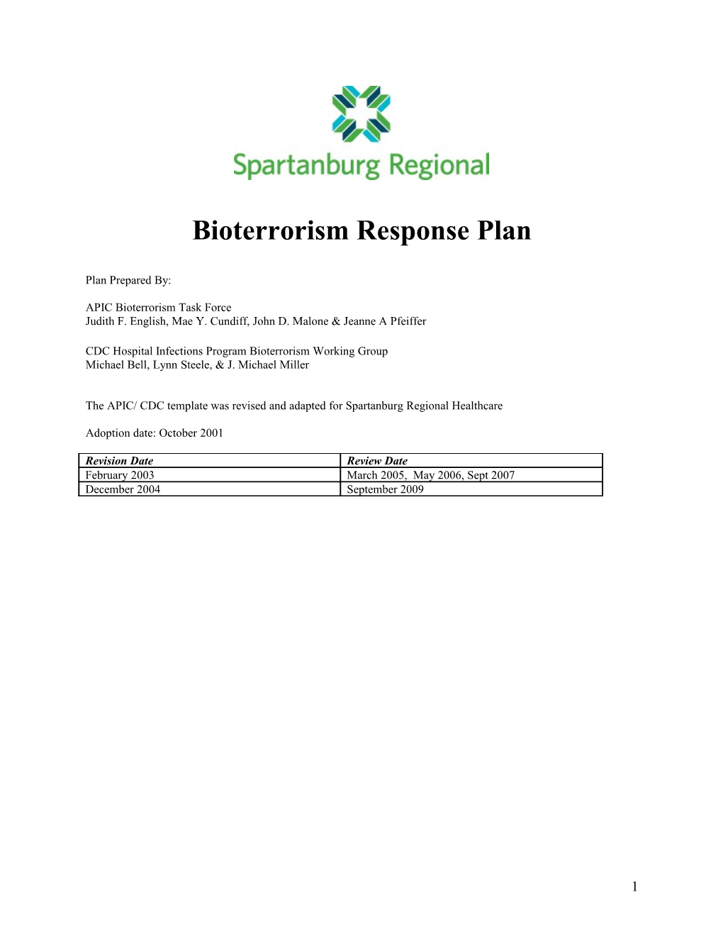 Bioterrorism Response Plan