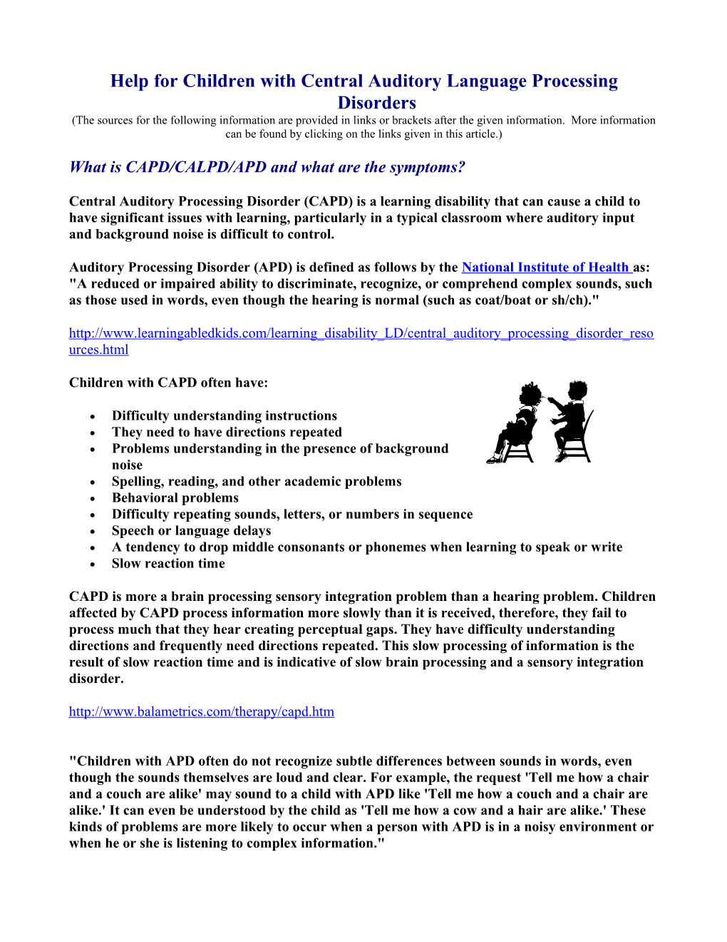 Help for Children with Central Auditory Language Processing Disorders