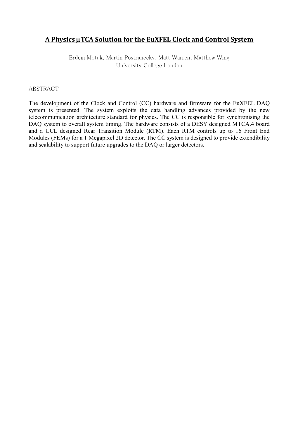 A Physics TCA Solution for the Euxfel Clock and Control System