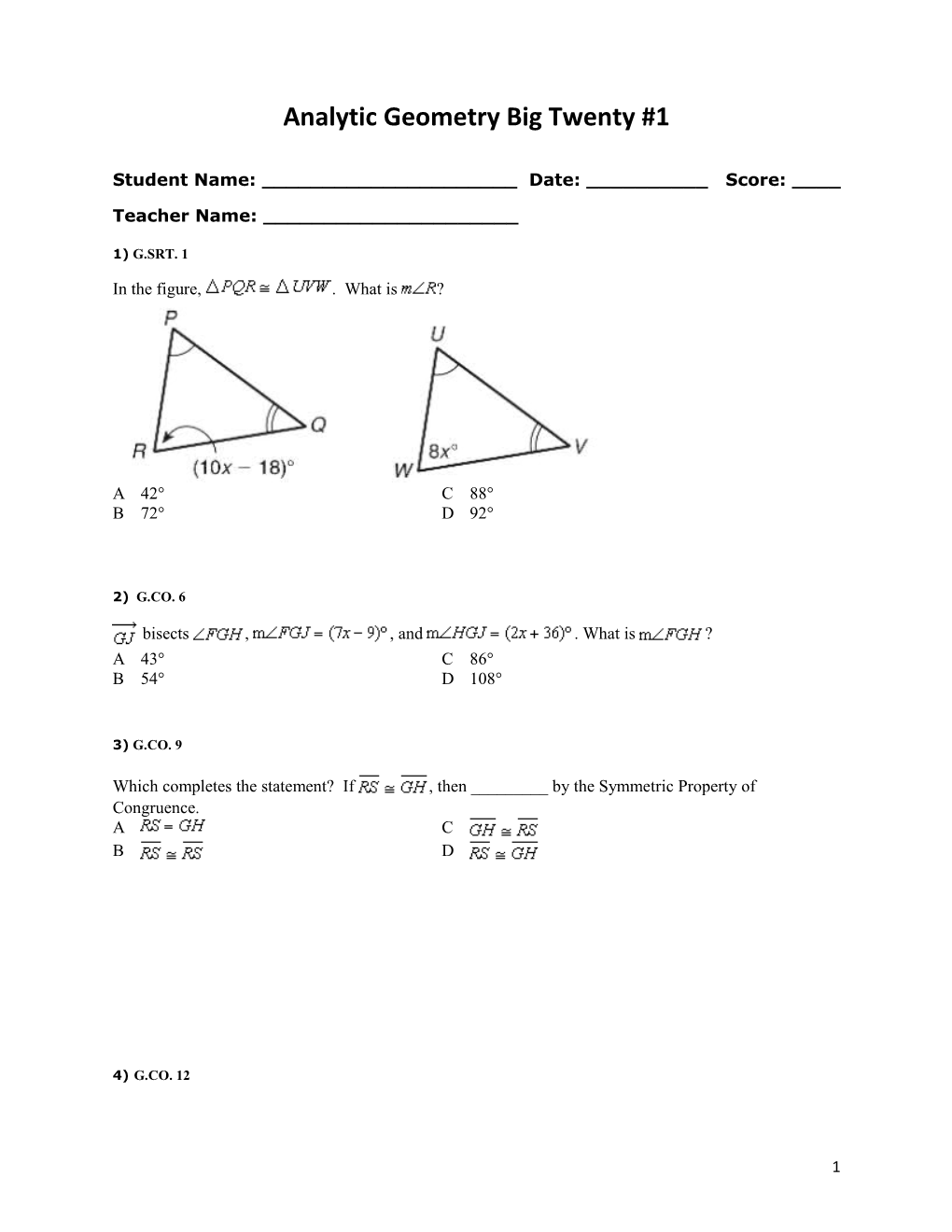 Math 1 Big Twenty #1