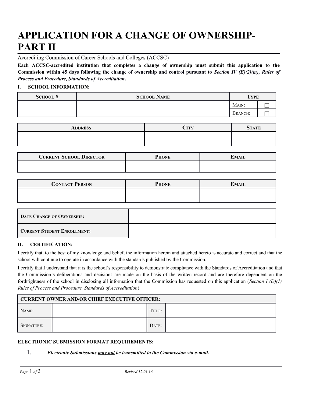 Change of Ownership Report - Part Ii