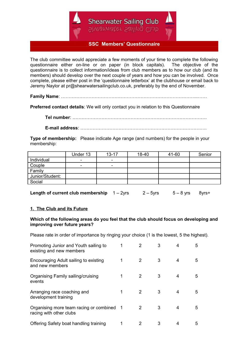 SSC Members Questionnaire