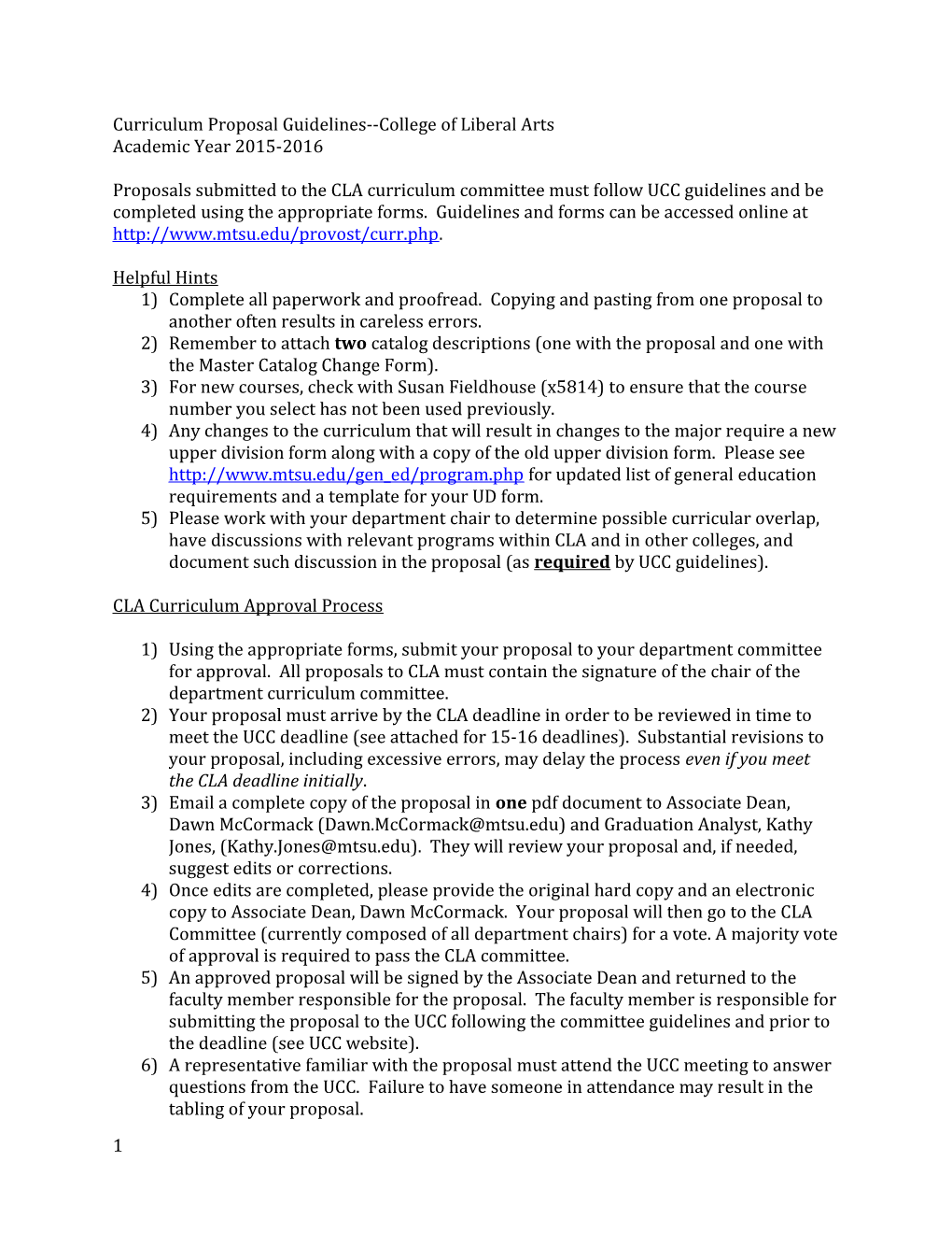 Curriculum Proposal Guidelines College of Liberal Arts
