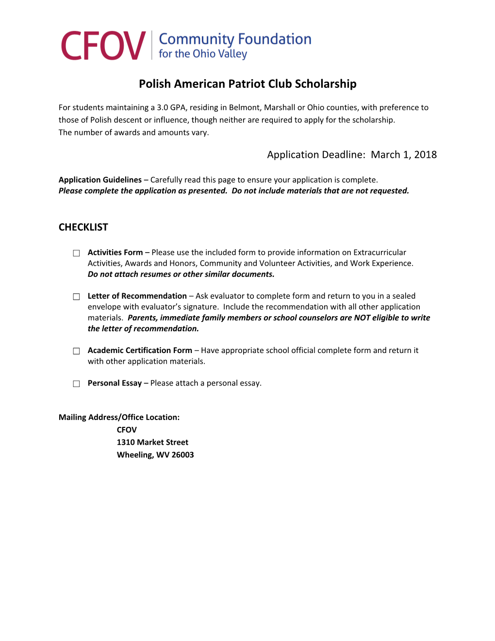Polish American Patriot Club Scholarship