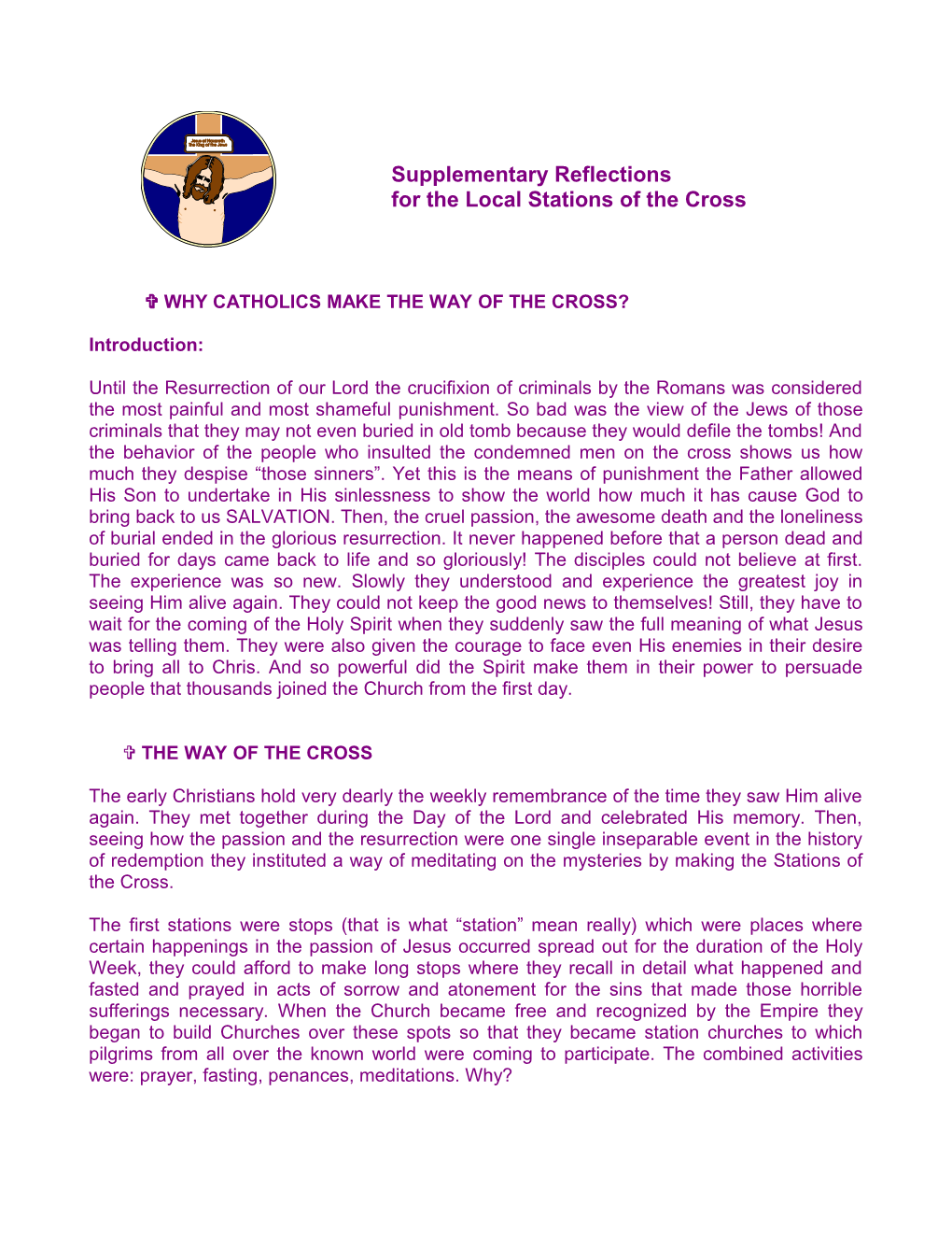 Supplementary Reflections for the Local Stations of the Cross