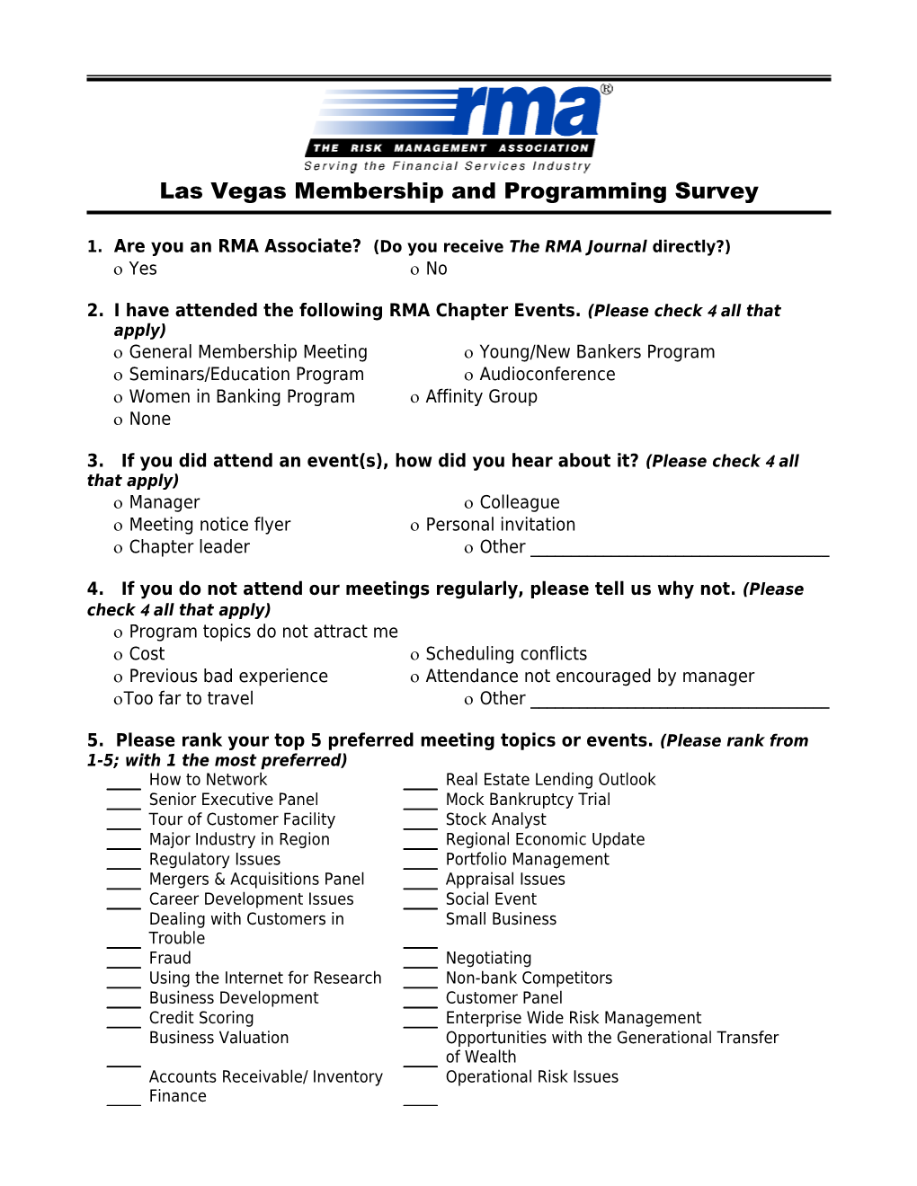 Rma Local Unit Sample Survey