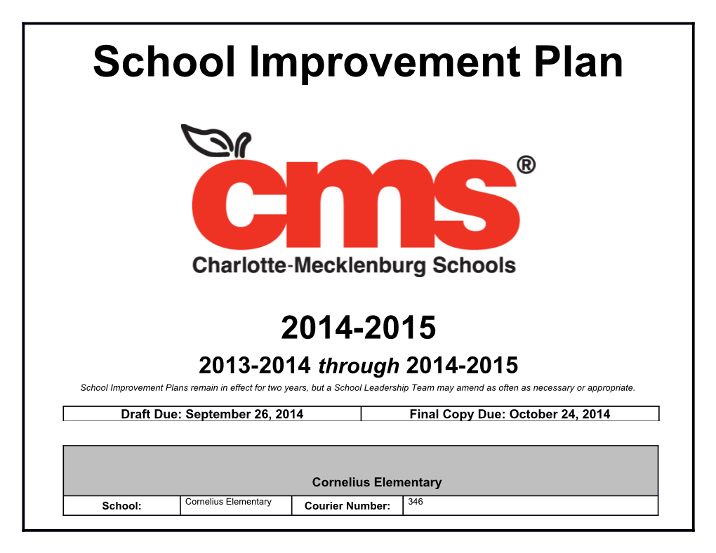 2014-2015 Cornelius Elementaryschool Improvement Plan Report