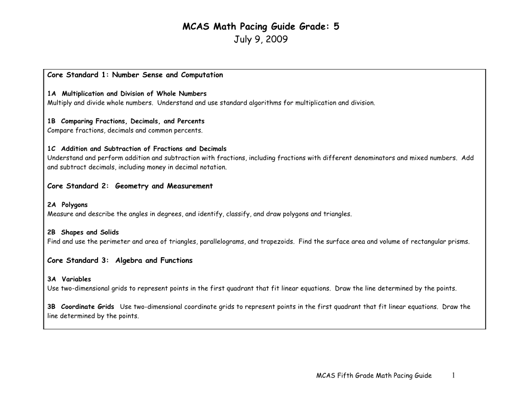 MCAS Math Pacing Guide Grade: 5