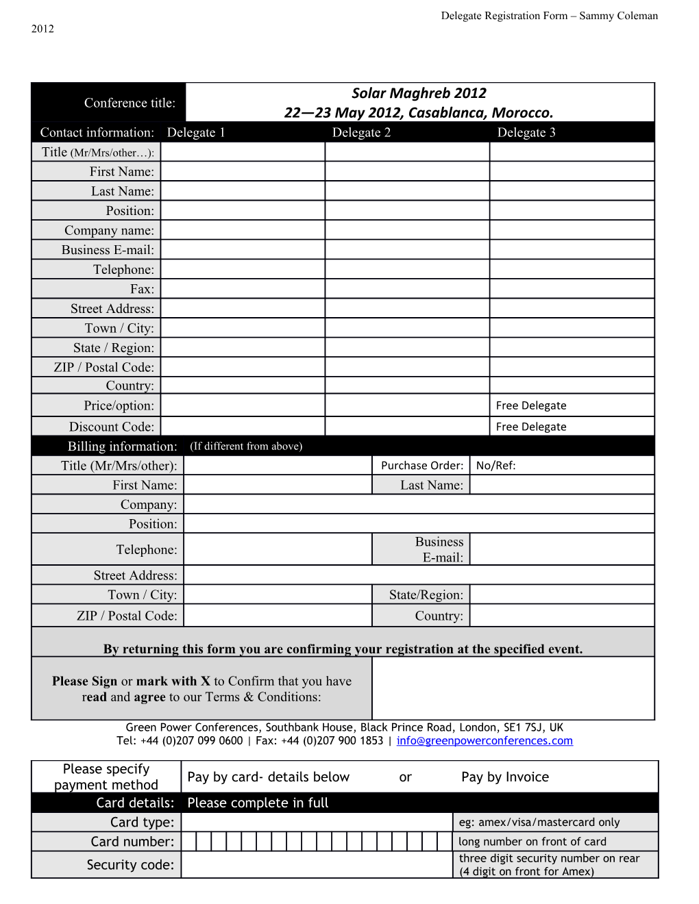 Delegate Registration Form Graham Swanson