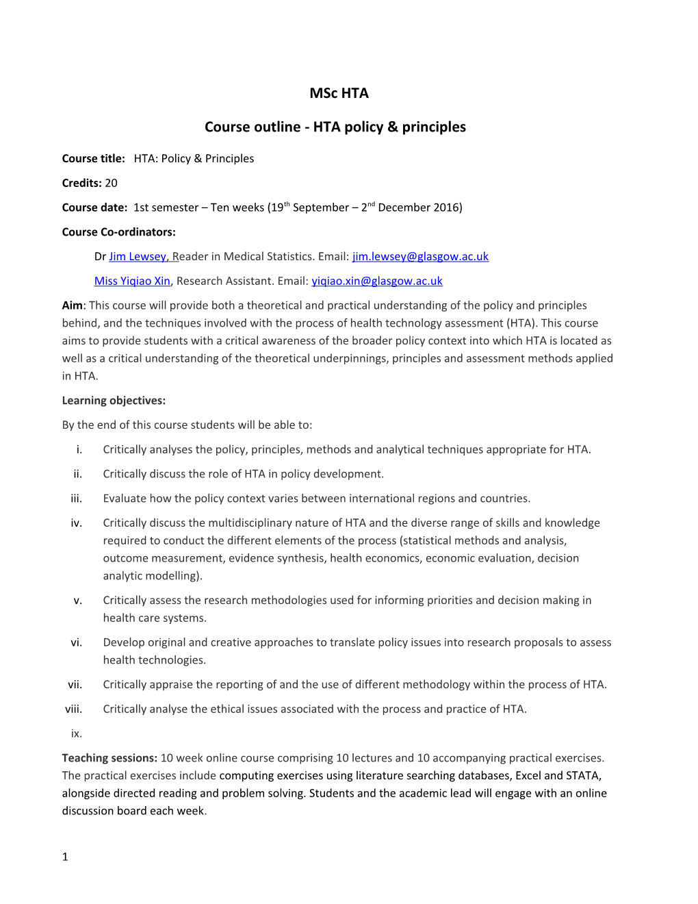 Course Outline - Htapolicy & Principles