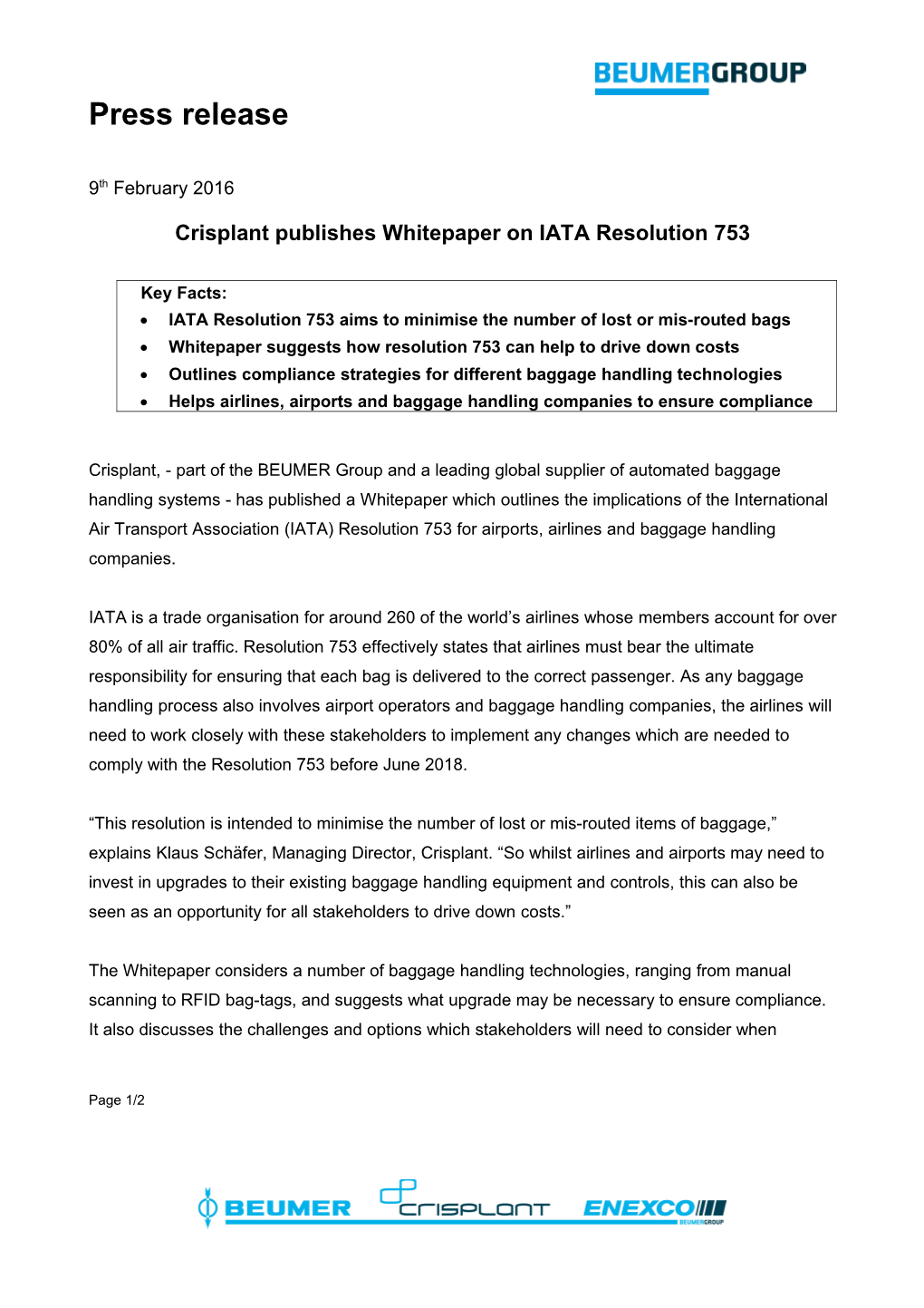 Crisplant Publishes Whitepaper on IATA Resolution 753