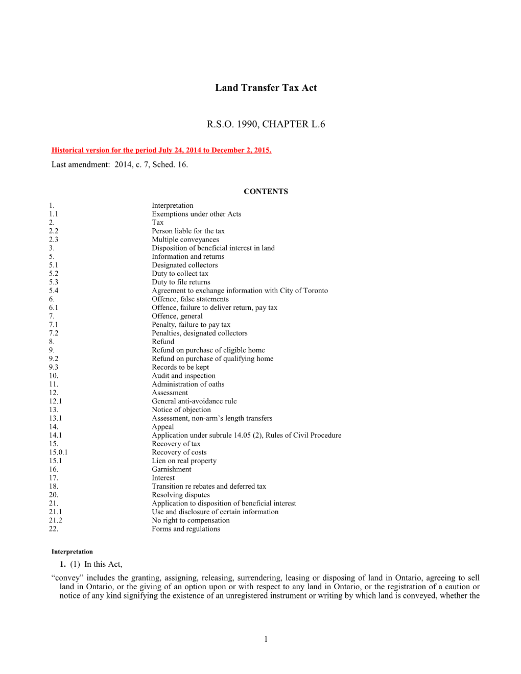 Land Transfer Tax Act, R.S.O. 1990, C. L.6