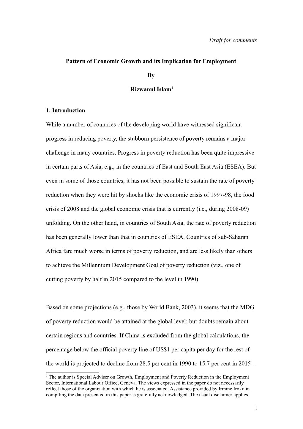 The Pattern of Economic Growth and Its Employment Outcome