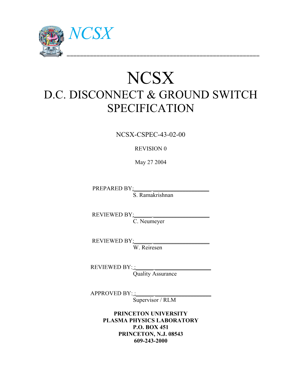 D.C. Disconnect & Ground Switch Specification